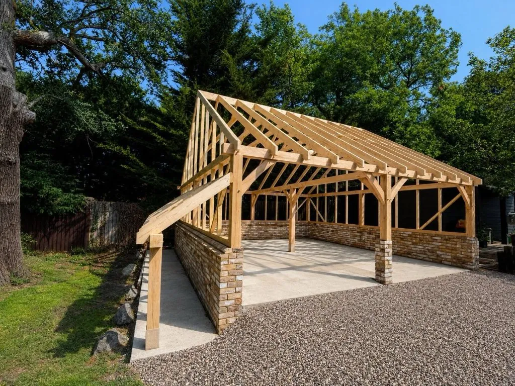 Oak frame being raised on site
